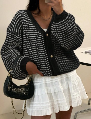 
						Cardigan SHEIN, alb/negru