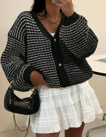 Cardigan SHEIN, alb/negru