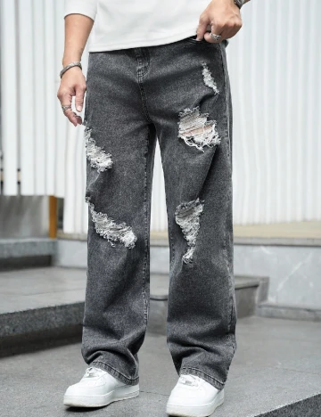 Blugi SHEIN Plus Size Men, gri Gri