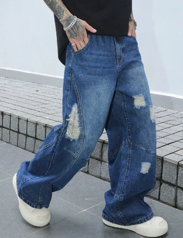 Blugi SHEIN Plus Size Men, albastru