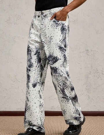 
						Pantaloni AKNOTIC, alb/negru