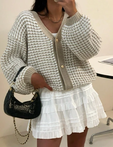 Cardigan SHEIN, bej/alb