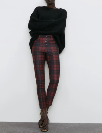 Pantaloni Zara, negru/rosu