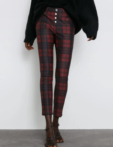 Pantaloni Zara, negru/rosu