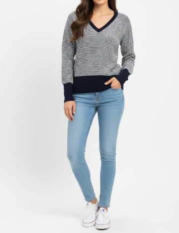 Bluza Zara, alb/bleumarin