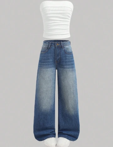 Compleu Shein Kids, alb/albastru