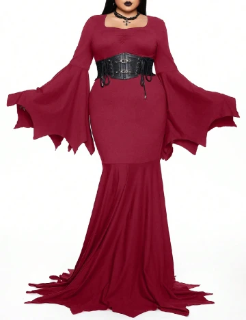 Rochie lunga Romwe Plus Size, visiniu Rosu