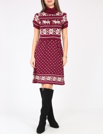 Rochie scurta Zara, visiniu/ecru