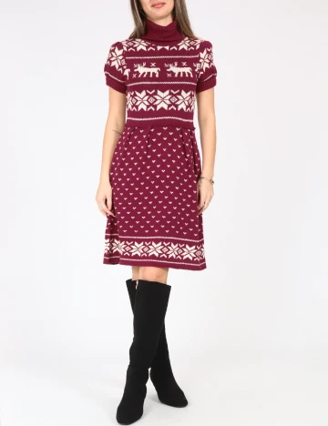 Rochie scurta Zara, visiniu/ecru Rosu