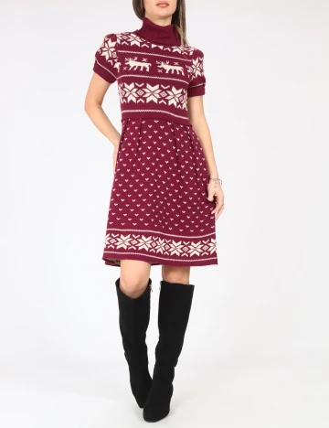 Rochie scurta Zara, visiniu/ecru Rosu