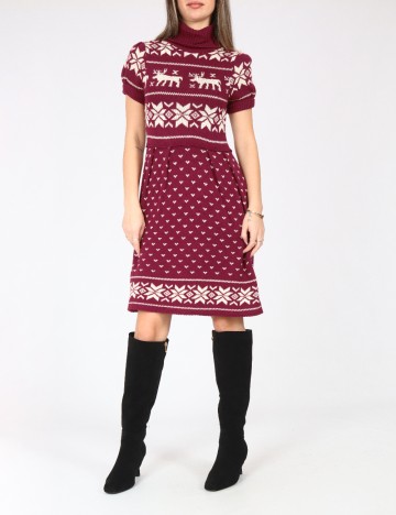 Rochie scurta Zara, visiniu/ecru