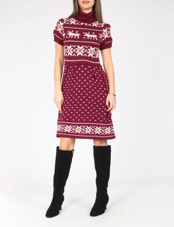 Rochie scurta Zara, visiniu/ecru Rosu