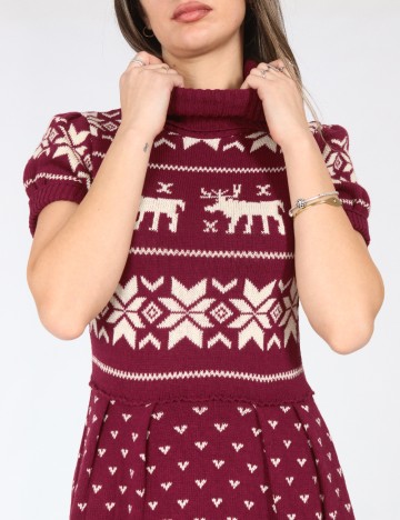 Rochie scurta Zara, visiniu/ecru