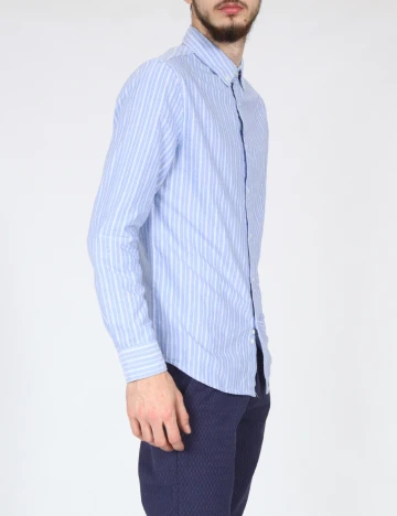 Camasa Bershka, albastru/alb