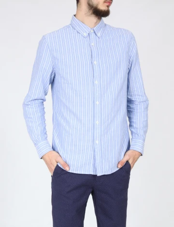 Camasa Bershka, albastru/alb