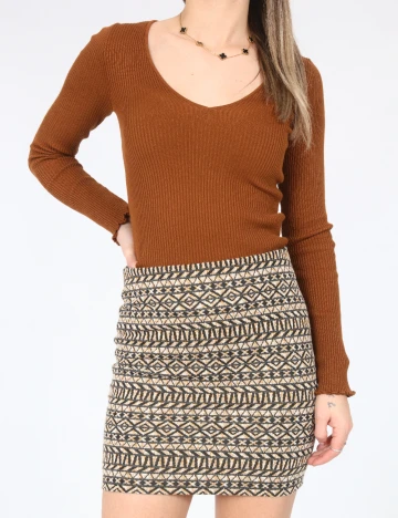 Fusta Bershka, negru/crem