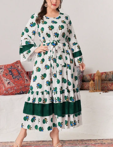 Rochie medie SHEIN CURVE, alb/verde