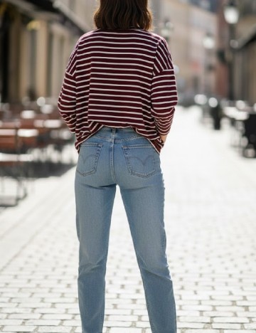 Bluza Oversize Pull&Bear, alb/visiniu