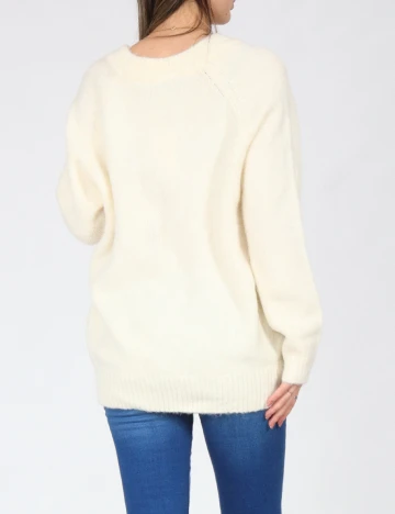 Pulover Oversize Bershka, ecru