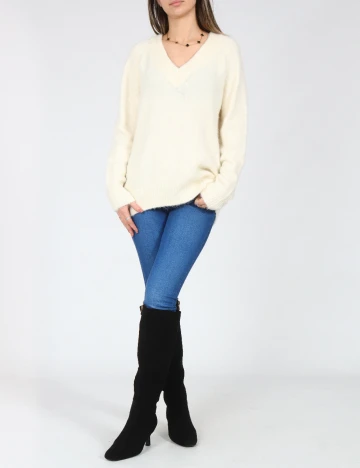 Pulover Oversize Bershka, ecru