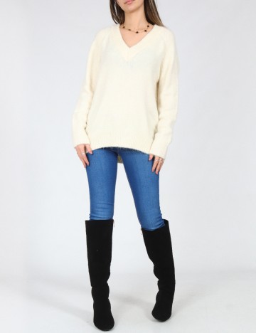 Pulover Oversize Bershka, ecru