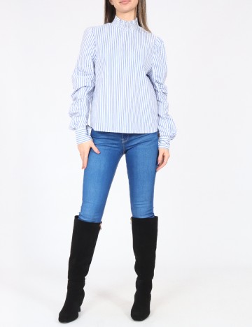 Bluza Bershka, alb/albastru