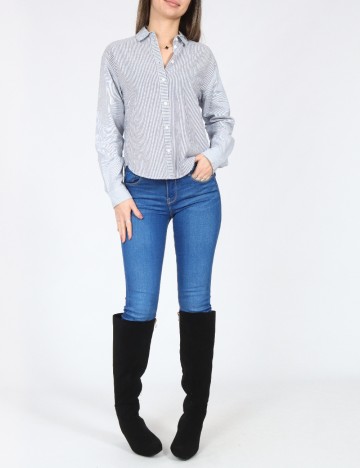 Camasa Bershka, alb/albastru