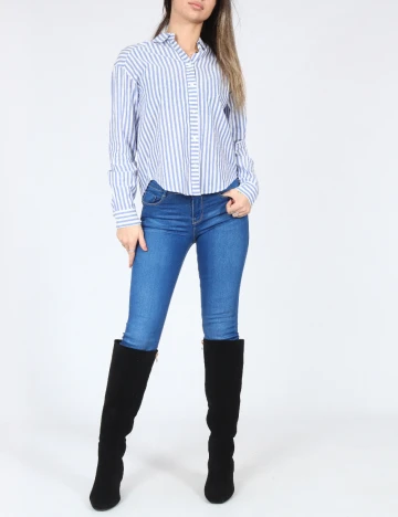 Camasa Bershka, albastru/alb