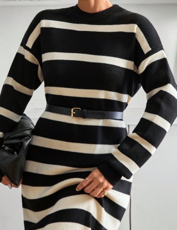 Rochie lunga SHEIN, ecru/negru