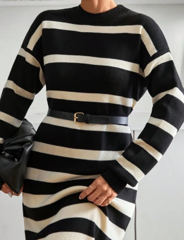 Rochie lunga SHEIN, ecru/negru