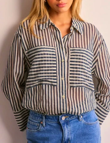 Camasa Jacqueline de Yong, alb/albastru