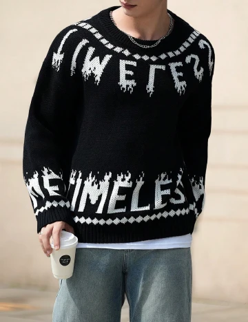 Pulover SHEIN, negru/alb