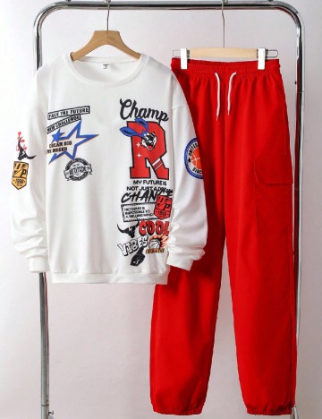 
						Compleu Shein Kids, alb/rosu