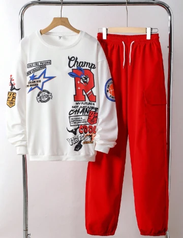 Compleu Shein Kids, alb/rosu