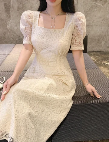 Rochie medie Dazy, crem