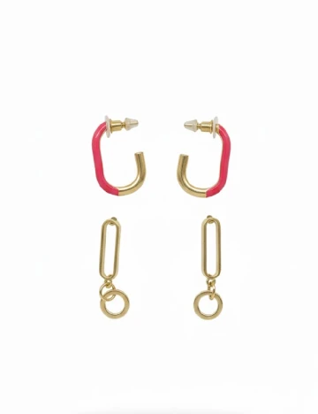 Cercei 2 perechi Trendz, auriu/roz