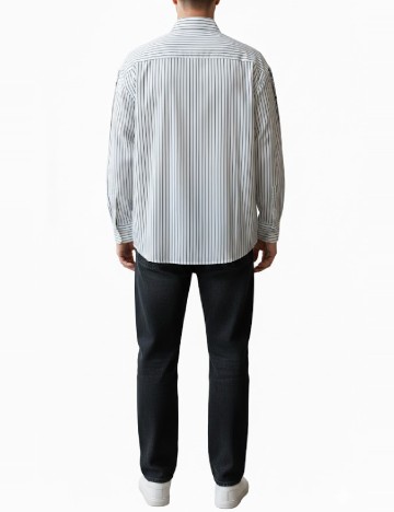 Camasa Oversize Zara, alb/gri inchis