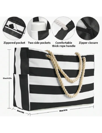 Geanta de plaja SHEIN, alb/negru