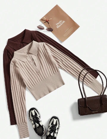 Set bluze 2 bucati SHEIN, maro/bej