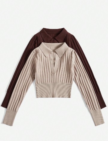 Set bluze 2 bucati SHEIN, maro/bej