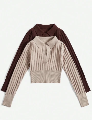 Set bluze 2 bucati SHEIN, maro/bej