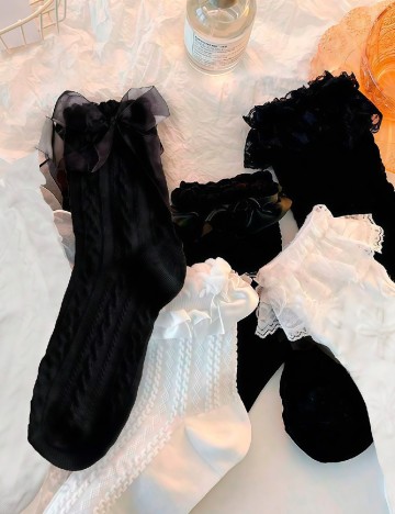 
						Set sosete 6 perechi Shein Kids, alb/negru