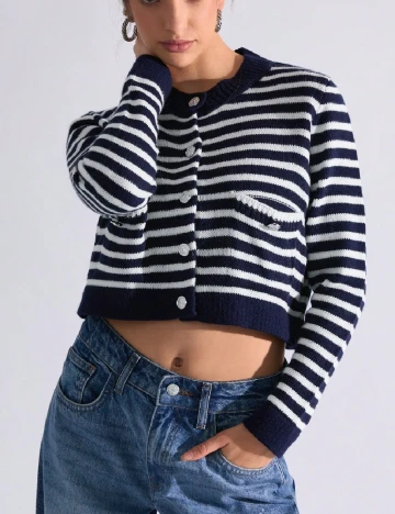 Cardigan SHEIN, alb/albastru