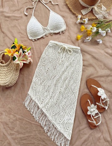 Compleu De Plaja SHEIN, ecru