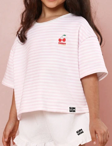 Tricou Shein Kids, alb/roz