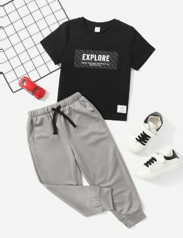 Compleu Shein Kids, negru/gri