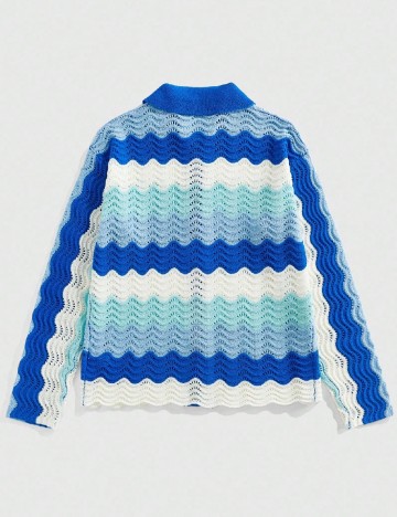 
						Cardigan Romwe, alb/albastru