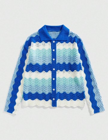 Cardigan Romwe, alb/albastru