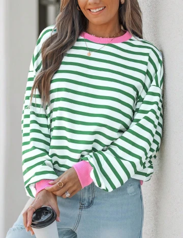 Bluza SHEIN, alb/verde