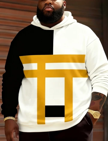 Hanorac SHEIN Plus Size Men, alb/negru